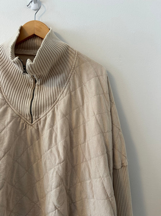 Free People Fp One Shiloh Oversized Quilted Half Zip Sweatshirt in Beige