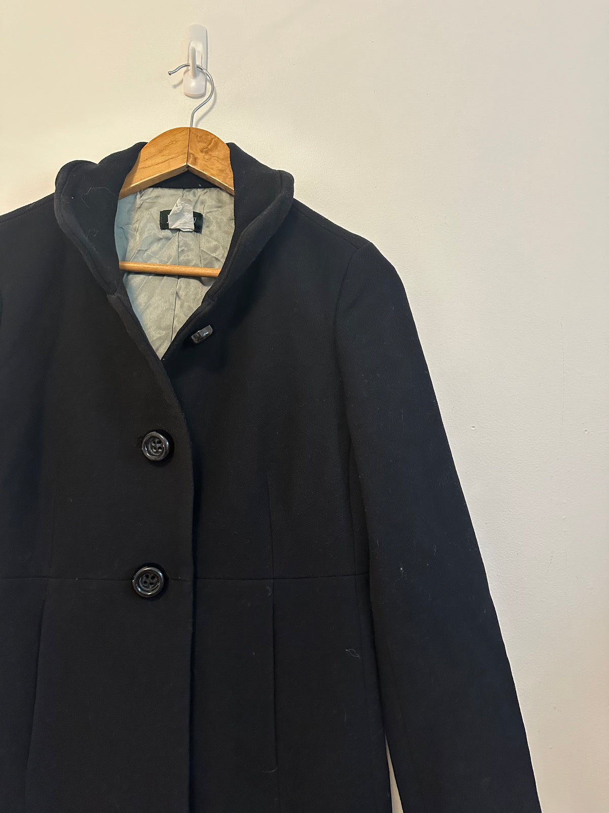 J. Crew Black Wool Blend Funnel Neck 3-Button Insulated Overcoat | Size 6