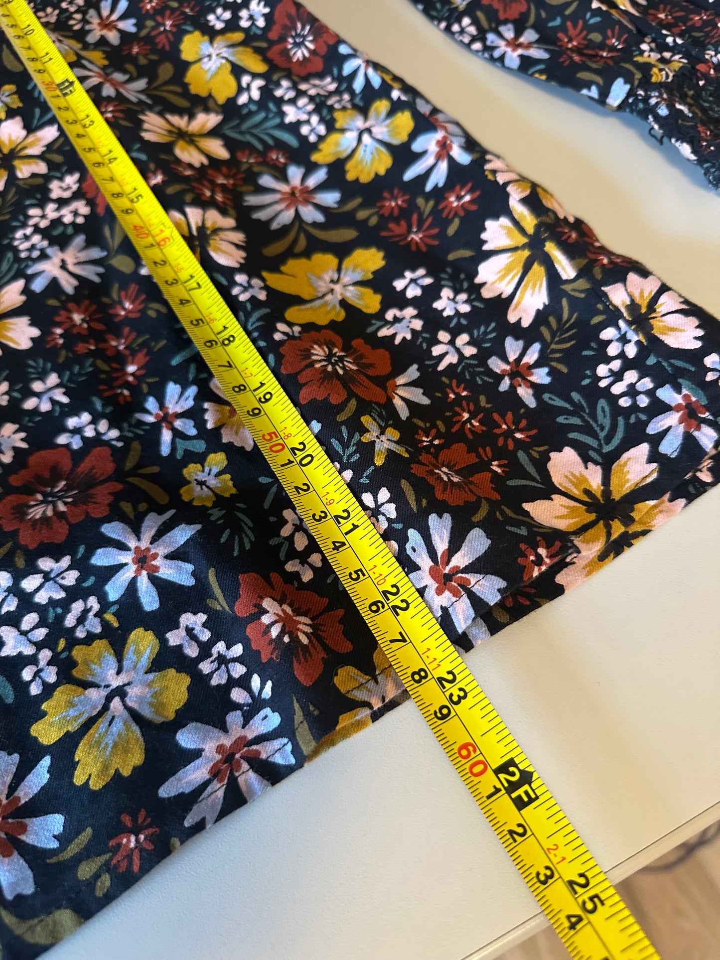 Lilla P Smocked Cuff Ruffle Button Front Blouse in Black Floral | Size Small