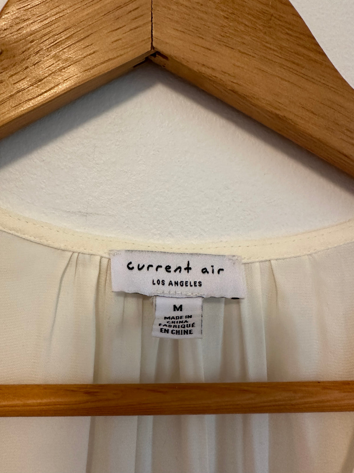 Current Air Los Angeles Ivory Pleated Smocked Waist Peplum Blouse | Size Medium