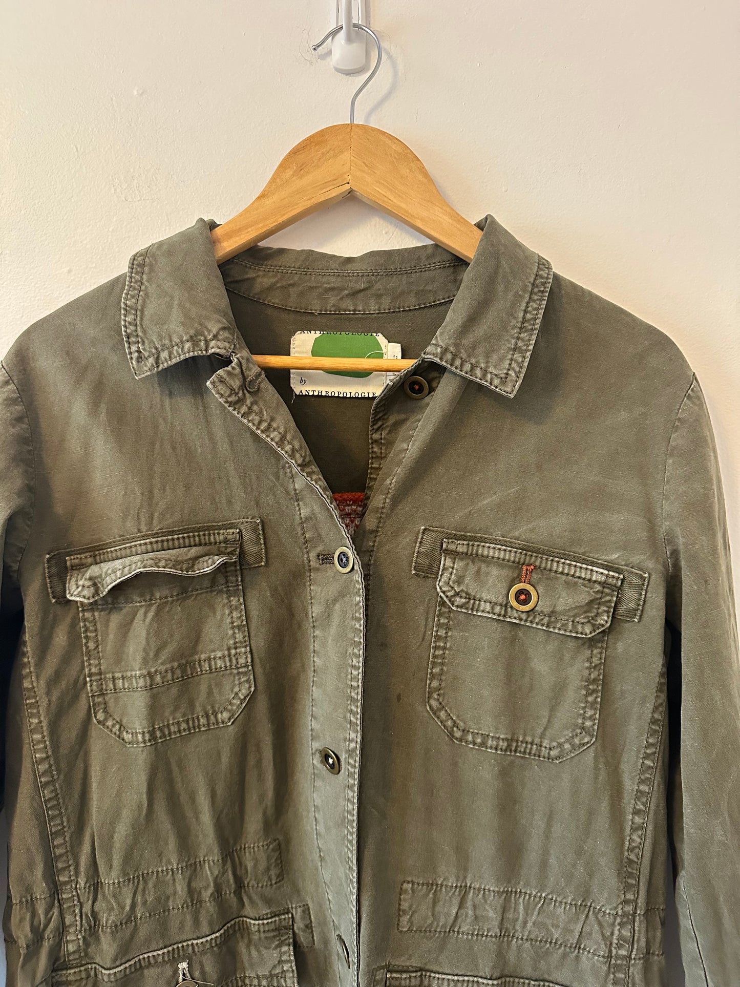 Anthropologie Green Cotton Knit Jacquard Mixed Media Jacket | Size XS