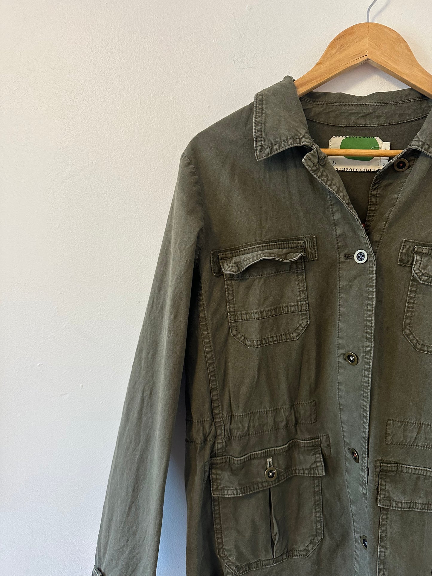 Anthropologie Green Cotton Knit Jacquard Mixed Media Jacket | Size XS