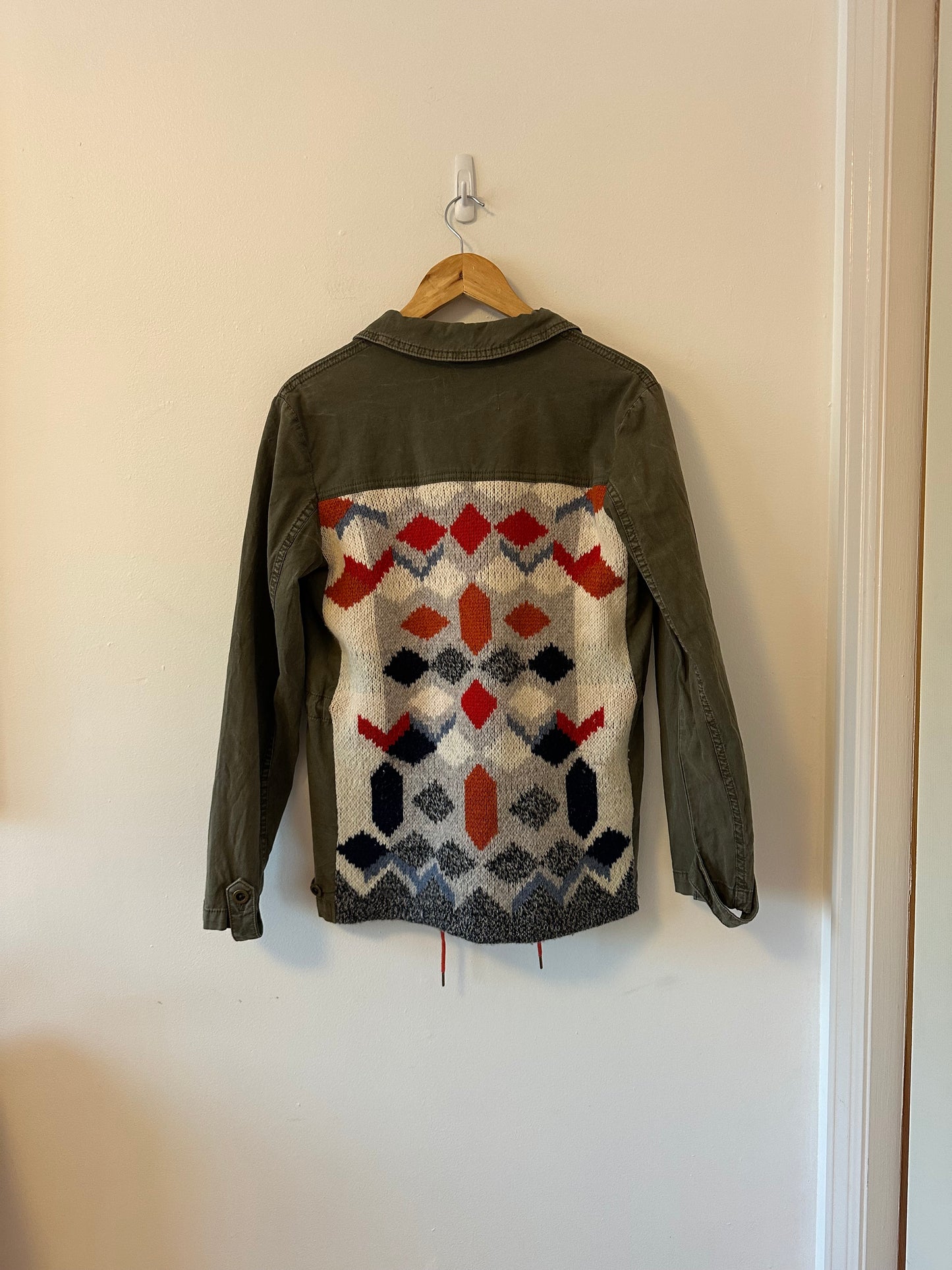 Anthropologie Green Cotton Knit Jacquard Mixed Media Jacket | Size XS