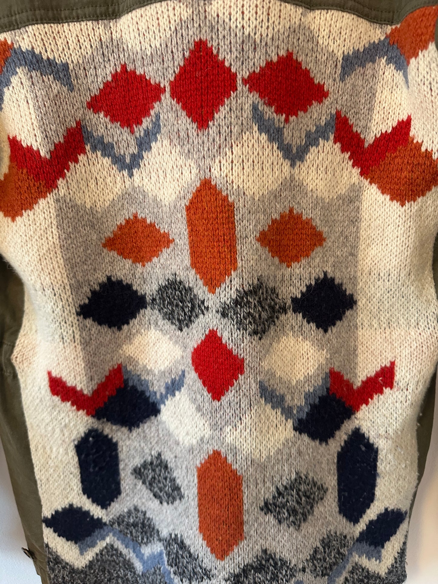 Anthropologie Green Cotton Knit Jacquard Mixed Media Jacket | Size XS