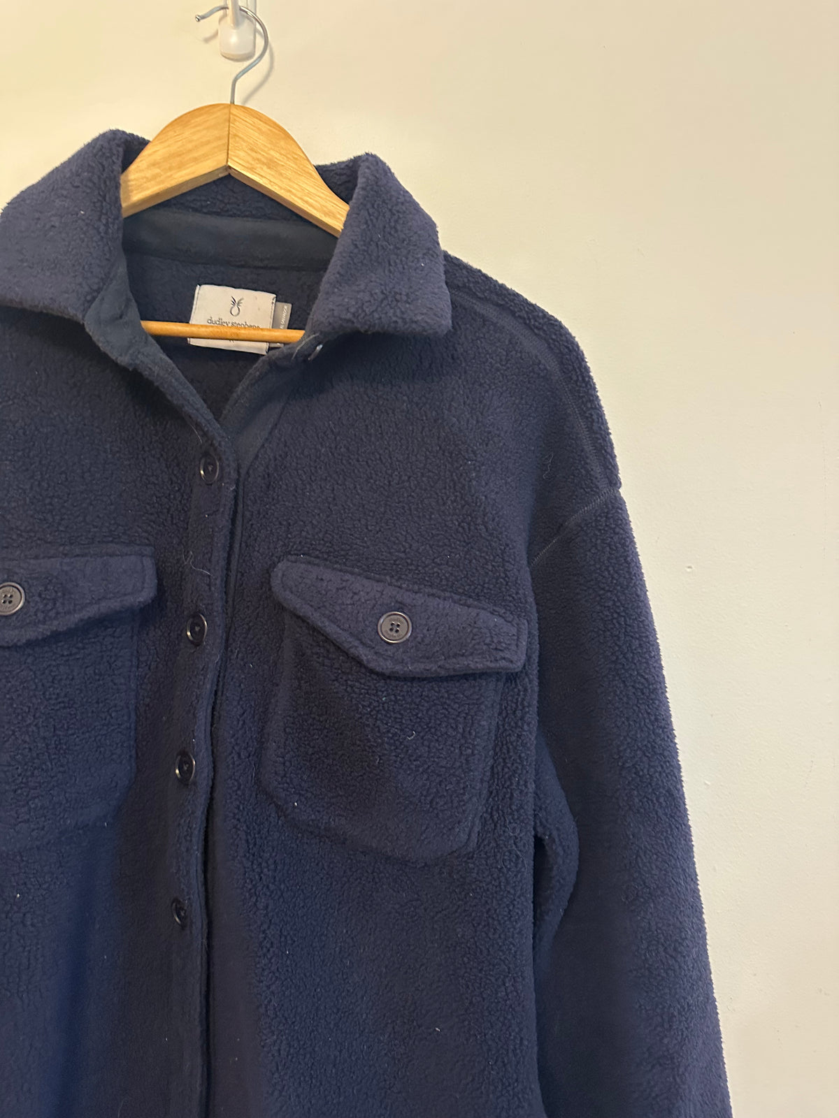 Dudley Stephens Navy Blue Vello Fleece Button Down Shirt Jacket | Size Medium