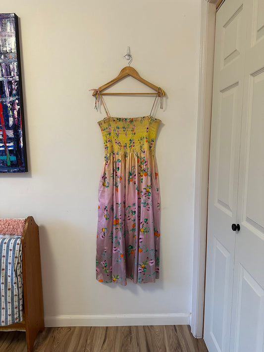 Cynthia Rowley Ombre Smocked Midi Dress in Yellow Multi | Size Medium
