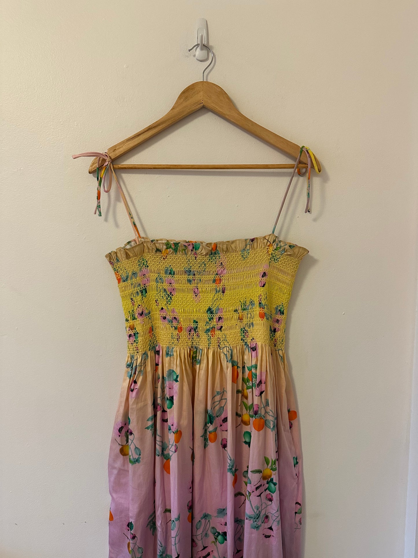 Cynthia Rowley Ombre Smocked Midi Dress in Yellow Multi | Size Medium