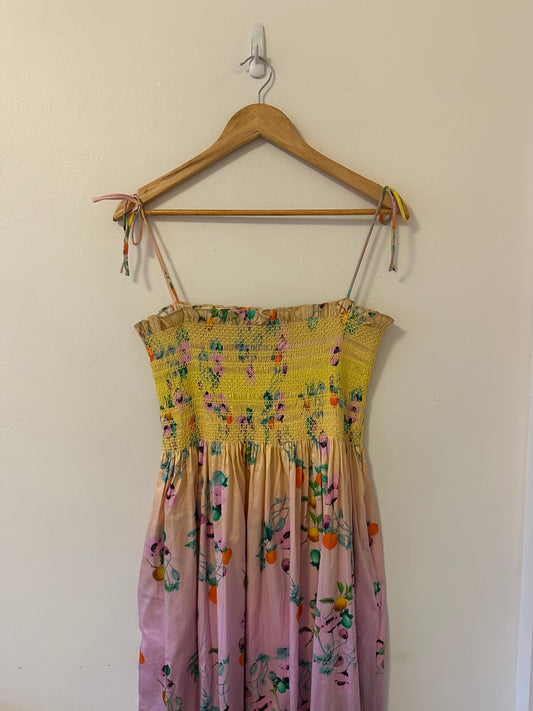 Cynthia Rowley Ombre Smocked Midi Dress in Yellow Multi | Size Medium