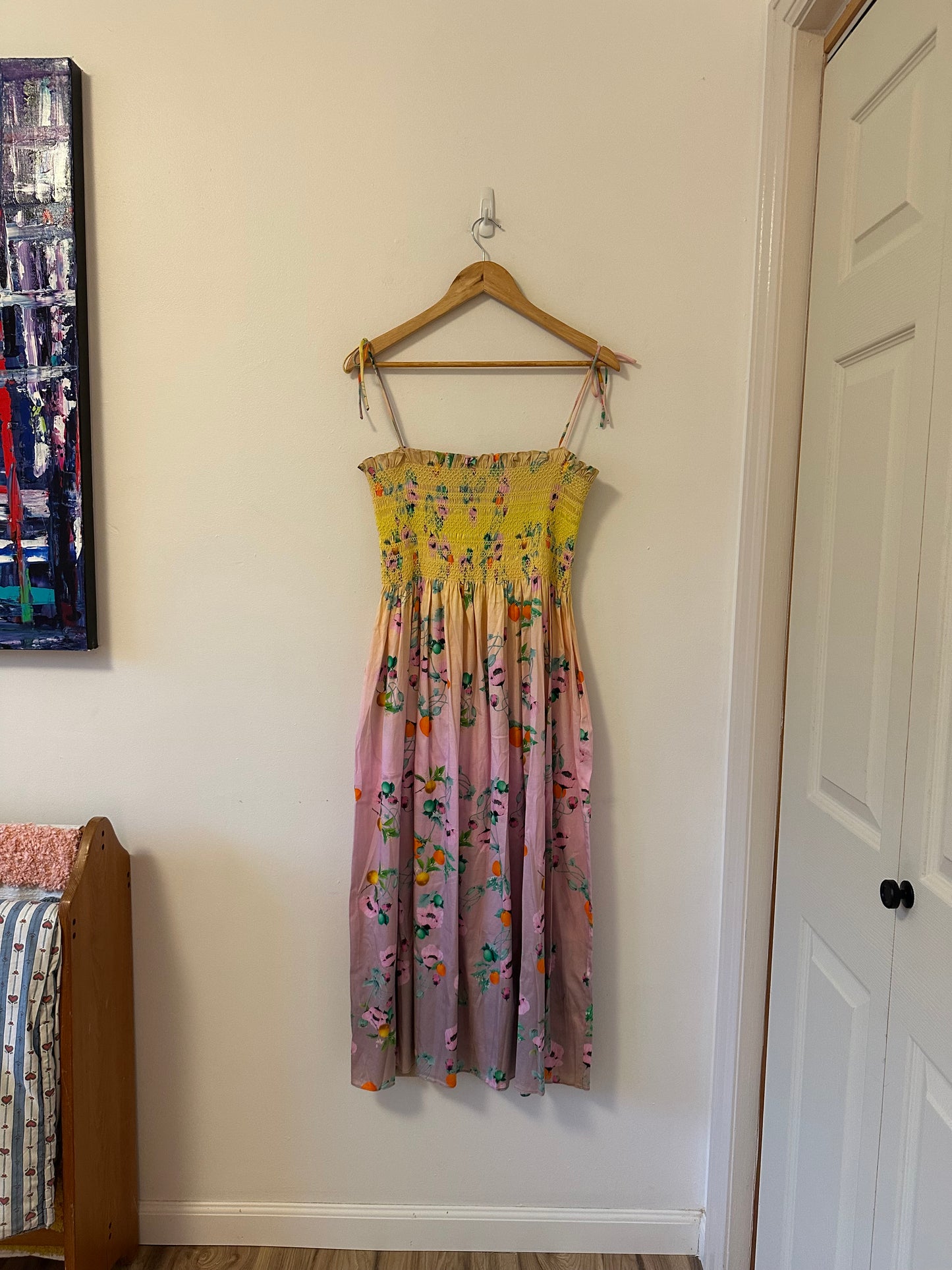 Cynthia Rowley Ombre Smocked Midi Dress in Yellow Multi | Size Medium