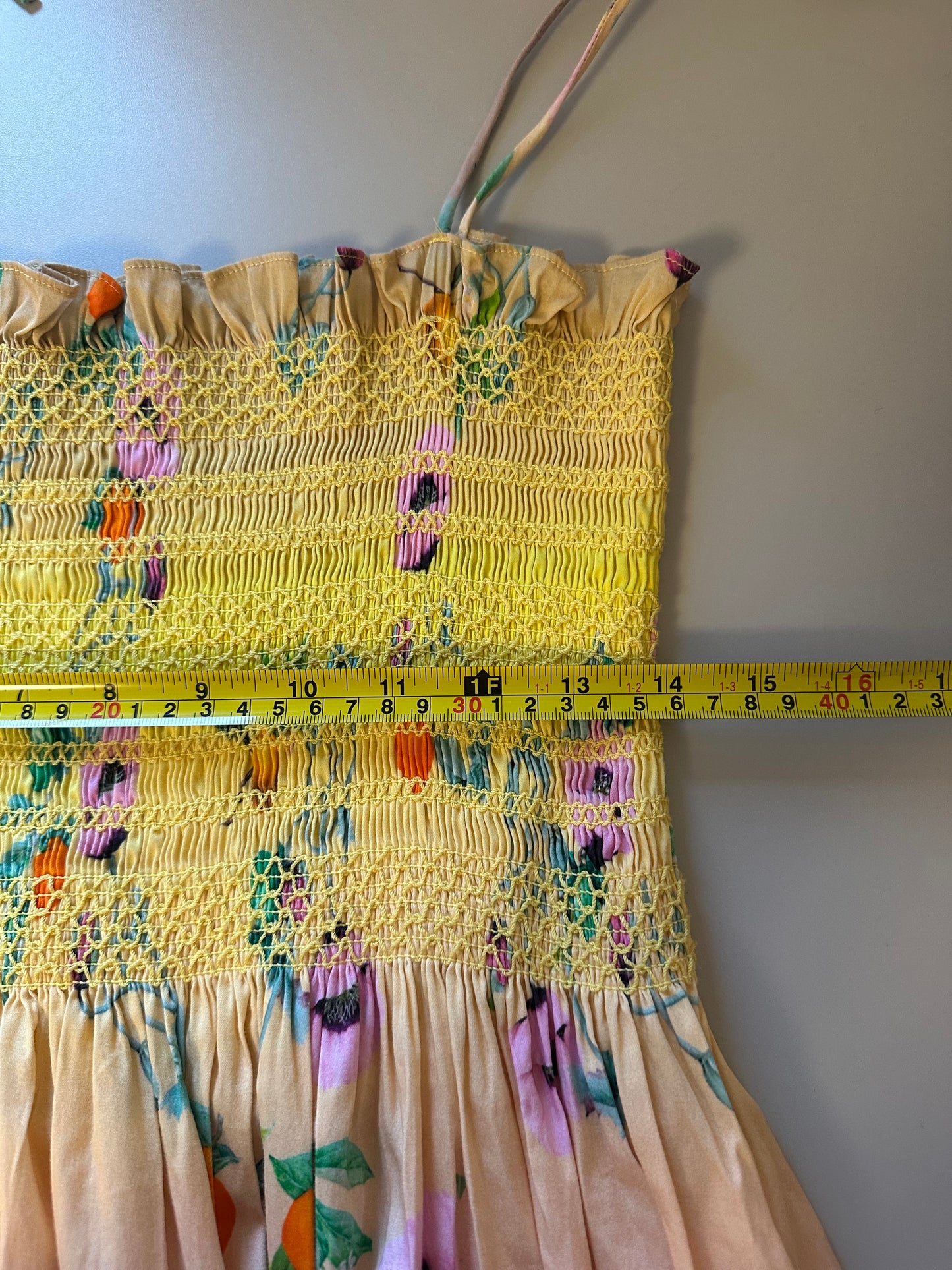 Cynthia Rowley Ombre Smocked Midi Dress in Yellow Multi | Size Medium