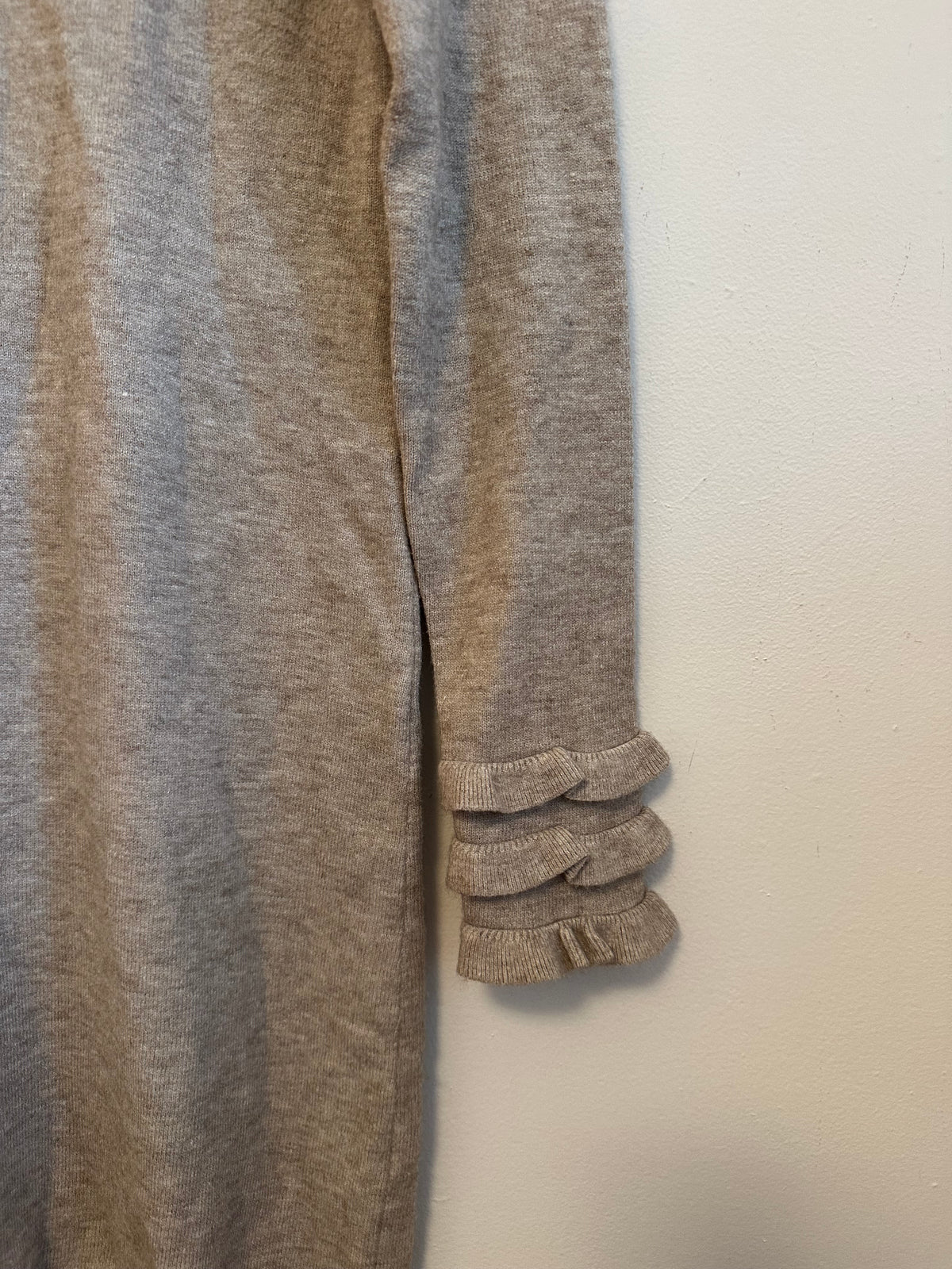 RD Style Ruffle Mock Neck Sweater Dress in Heathered Taupe | Size Small