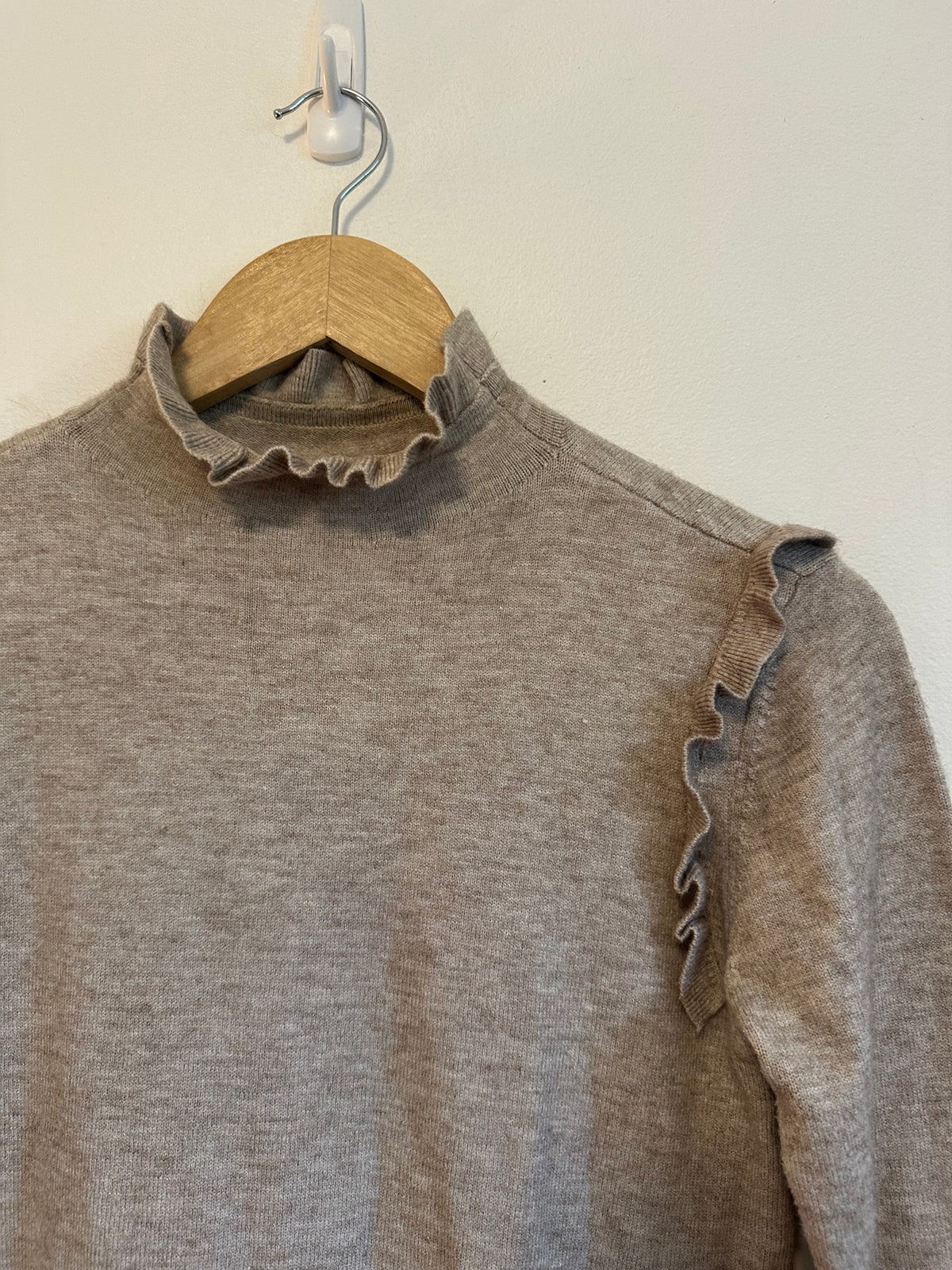 RD Style Ruffle Mock Neck Sweater Dress in Heathered Taupe | Size Small