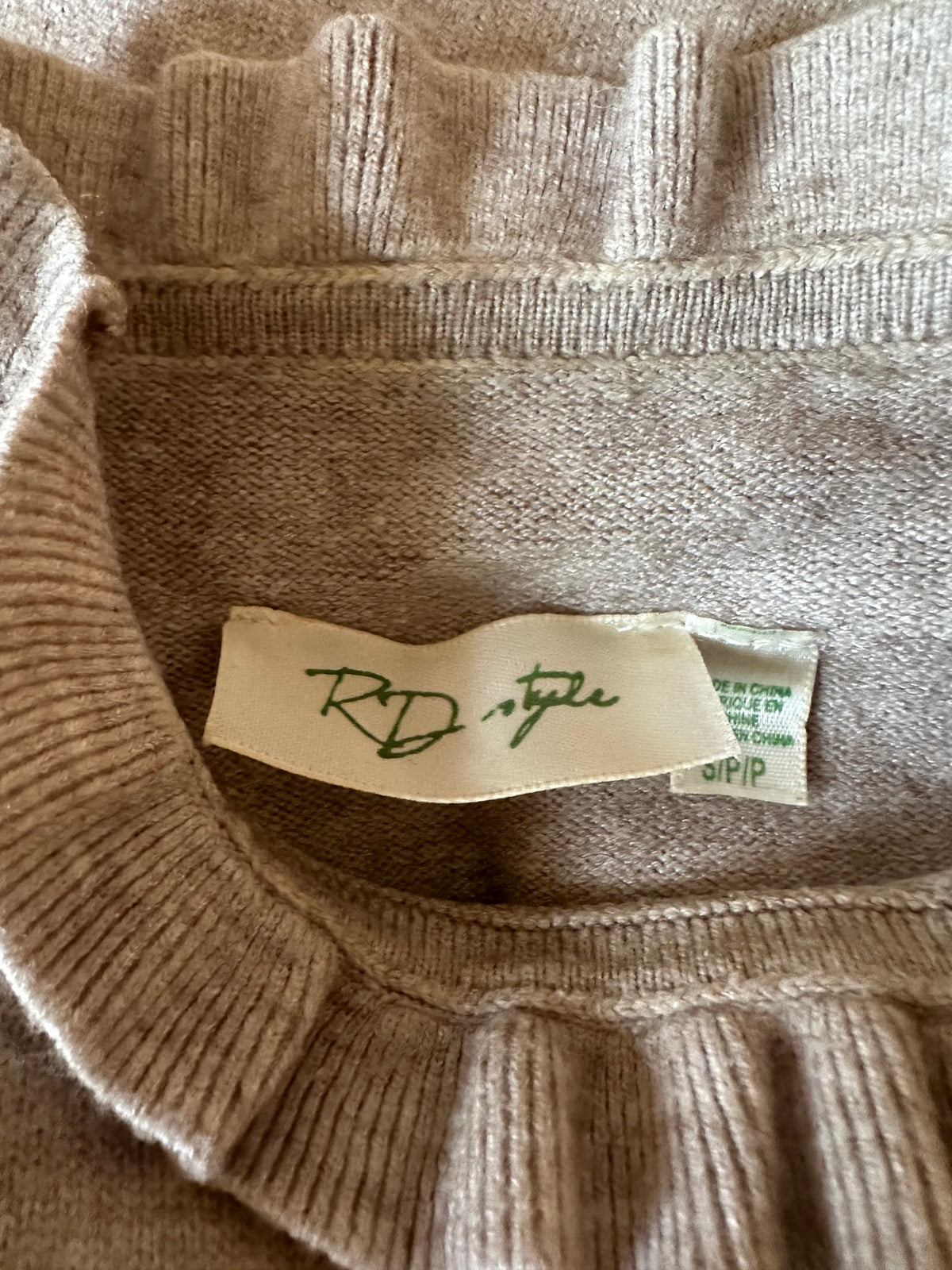 RD Style Ruffle Mock Neck Sweater Dress in Heathered Taupe | Size Small