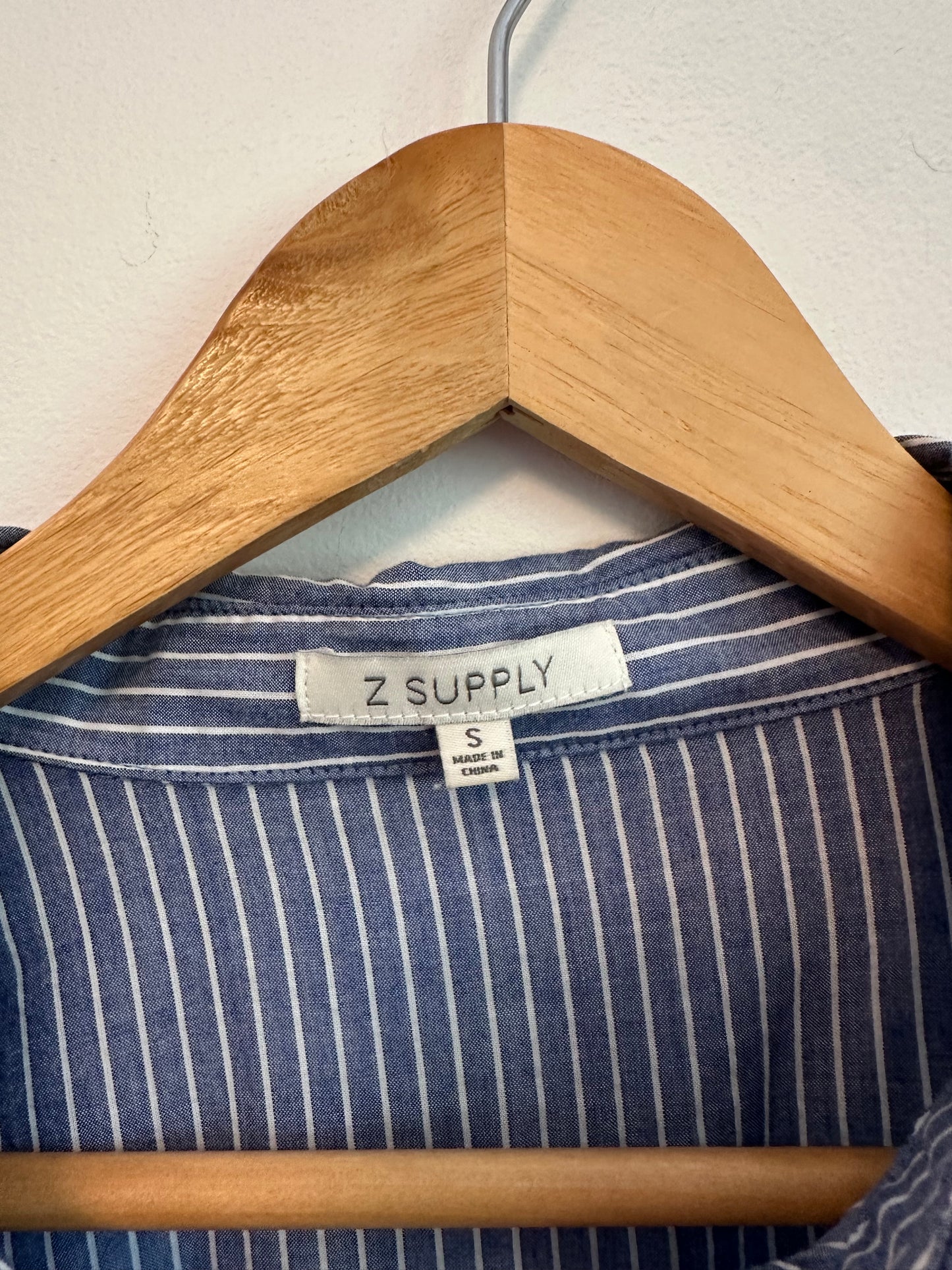 Z Supply Melody Striped Button Down Shirt in Blue and White Cotton | Size Small