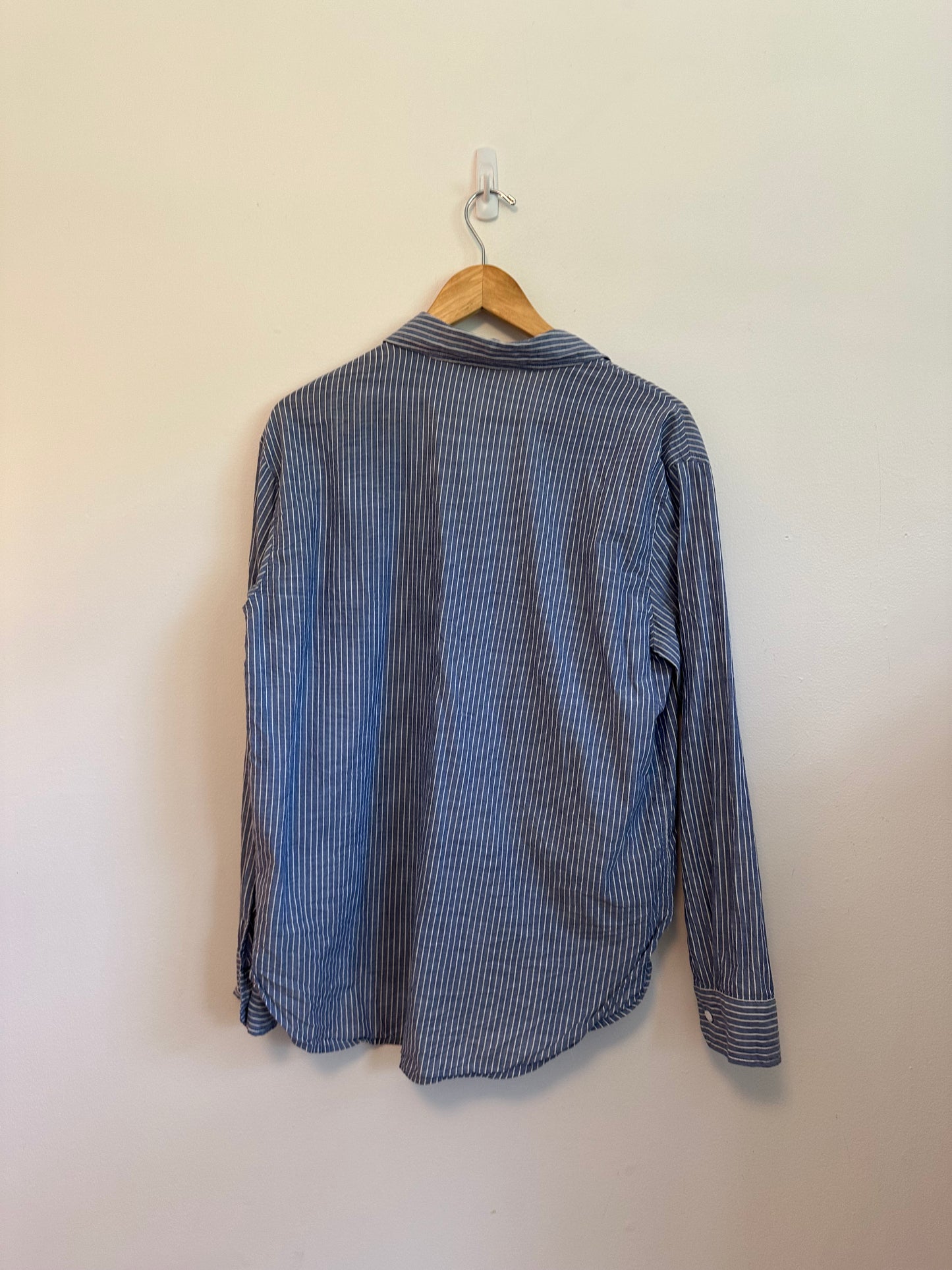 Z Supply Melody Striped Button Down Shirt in Blue and White Cotton | Size Small
