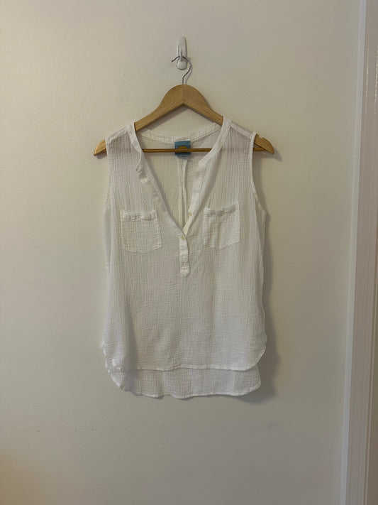 C&C California Cotton Gauze Henley Top in White | Size Small
