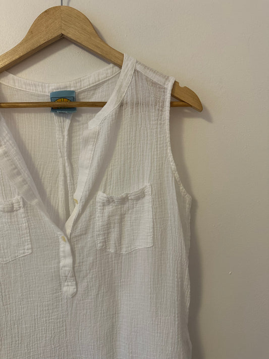 C&C California Cotton Gauze Henley Top in White | Size Small
