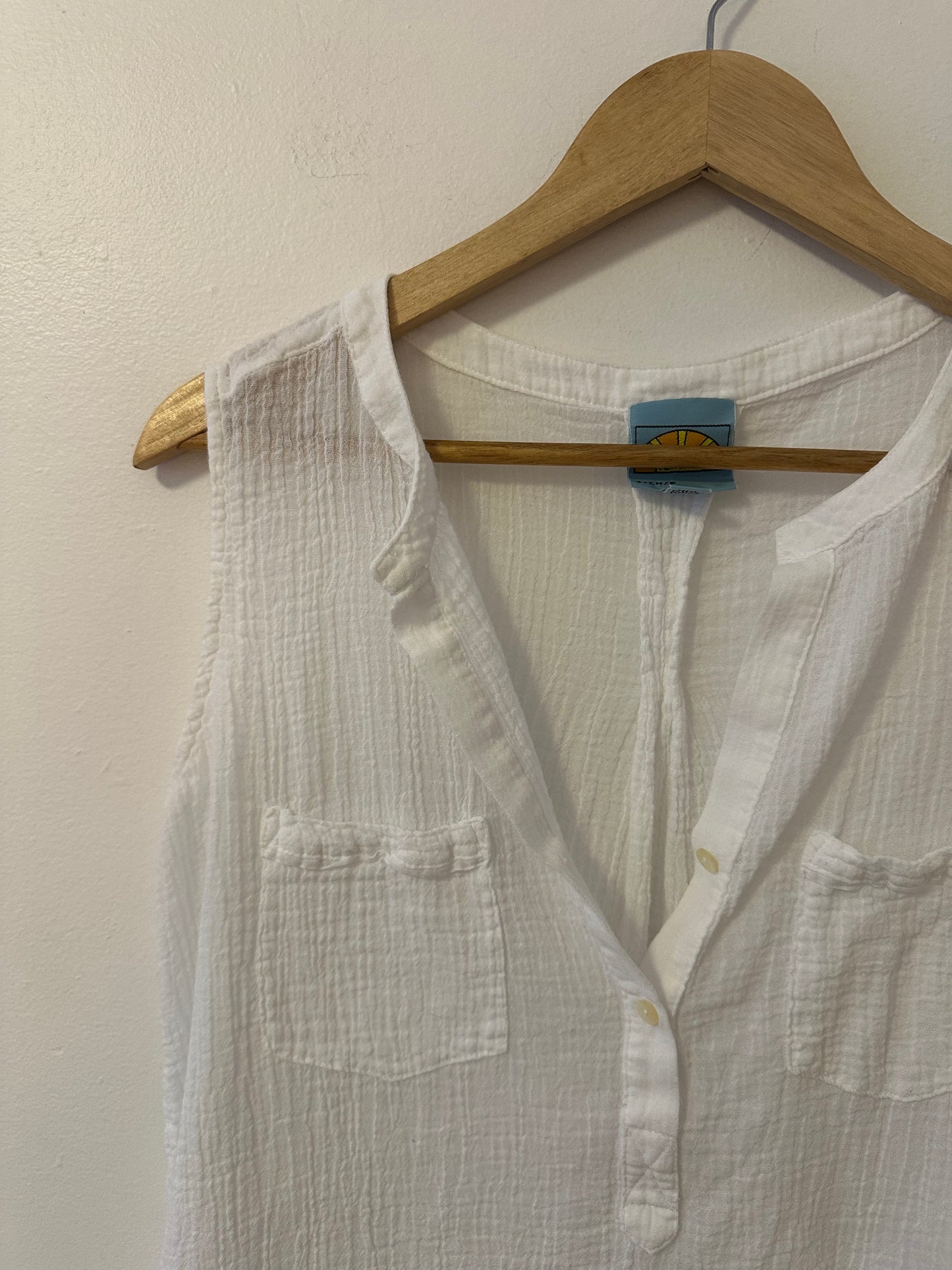 C&C California Cotton Gauze Henley Top in White | Size Small