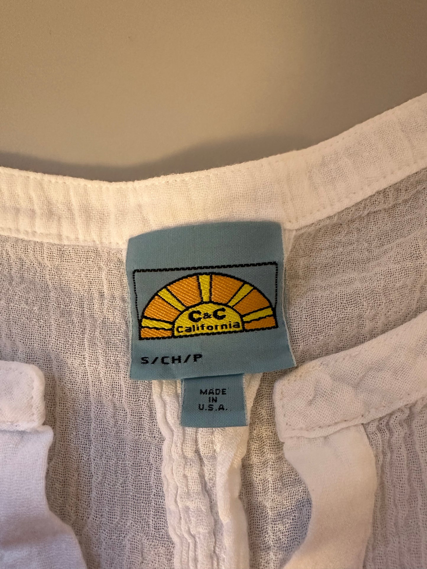 C&C California Cotton Gauze Henley Top in White | Size Small