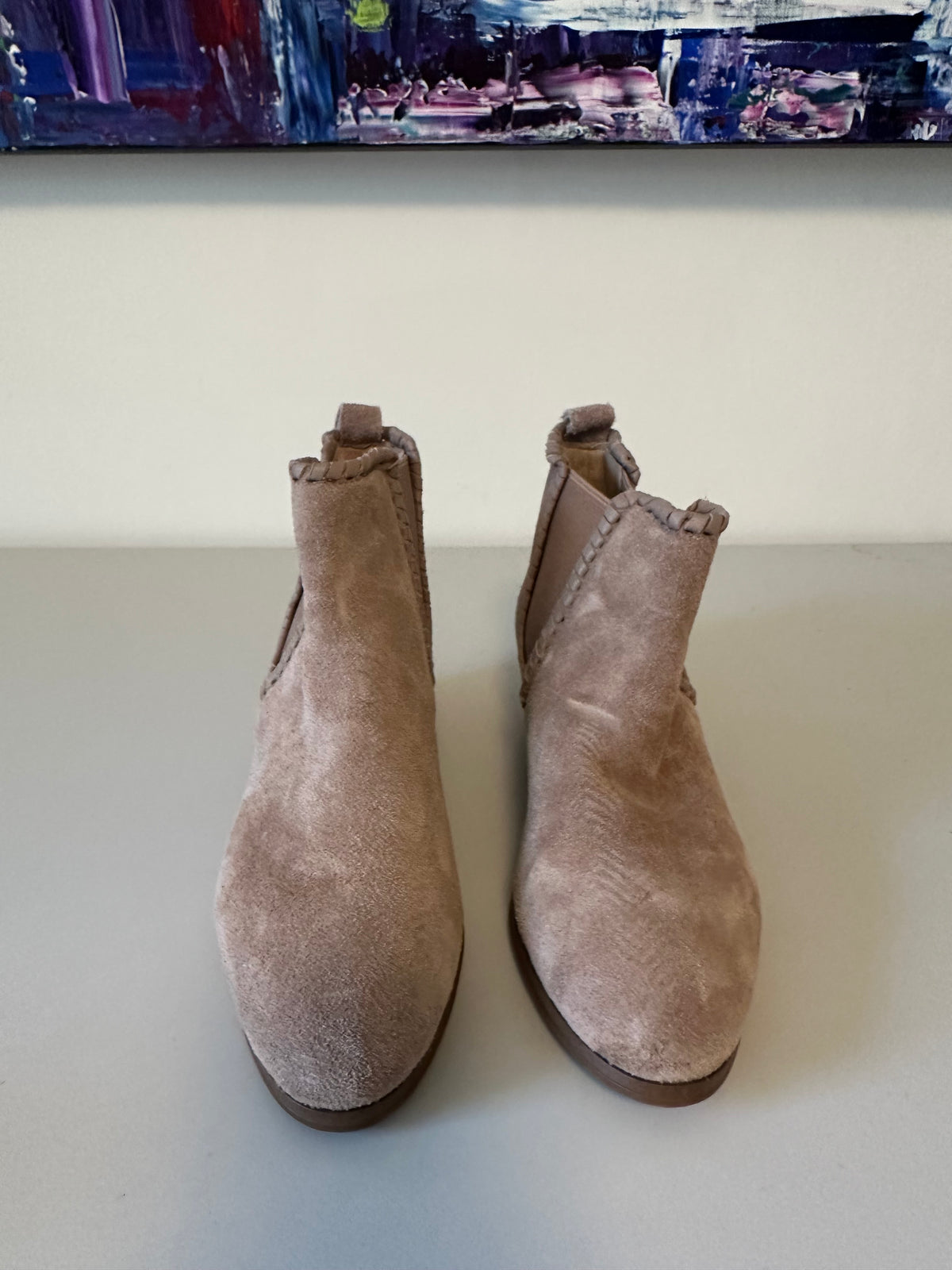 Jack Rogers Taupe Suede Whipstitch Chelsea Ankle Boots | Size 7.5