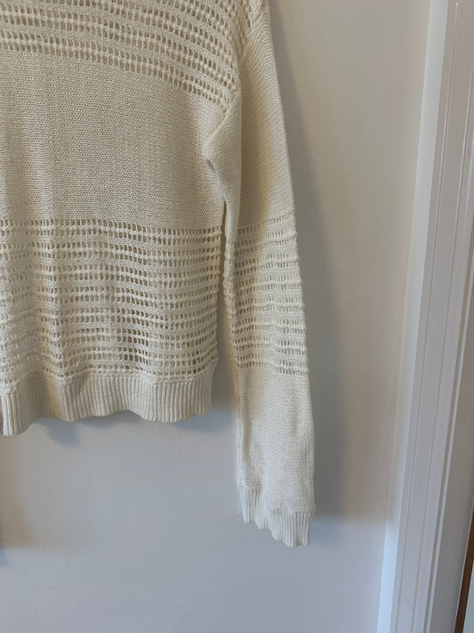 Crescent Linen and Cotton Crochet Pointelle Crewneck Sweater | Size Small