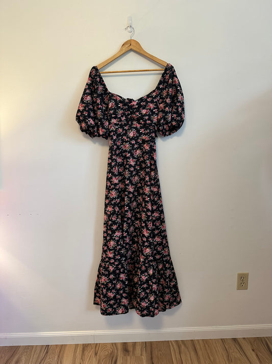 Tuckernuck Hyacinth House Floral Puff Sleeve Tie Back Maxi Dress | Size XS