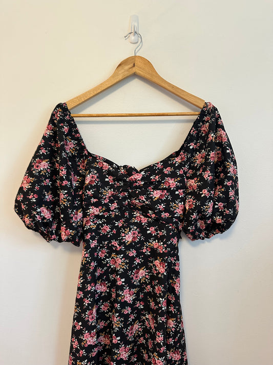 Tuckernuck Hyacinth House Floral Puff Sleeve Tie Back Maxi Dress | Size XS