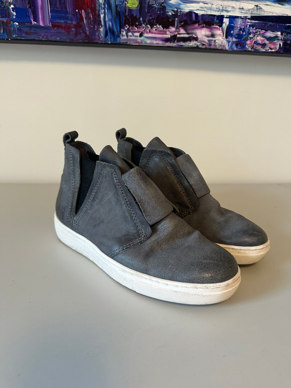 Miz Mooz Gray Leather High Top Slip On Platform Sneakers | Size 37