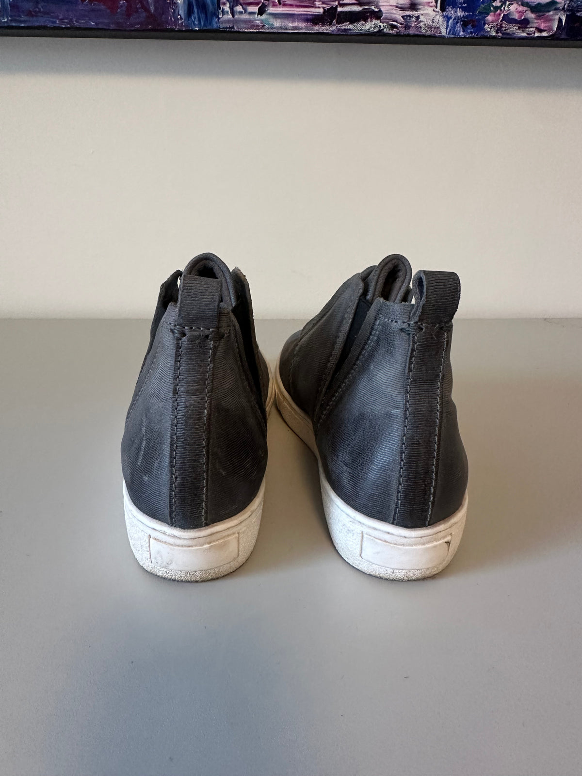 Miz Mooz Gray Leather High Top Slip On Platform Sneakers | Size 37
