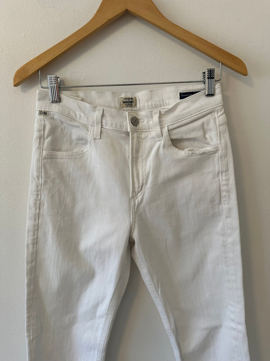 Citizens of Humanity Drew Fray High Rise Crop Flare in Optic White | Size 25