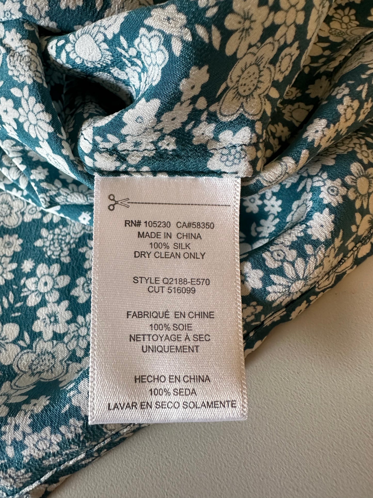 Equipment Femme Teal Blue White Floral 100% Silk Camisole Top | Size XS