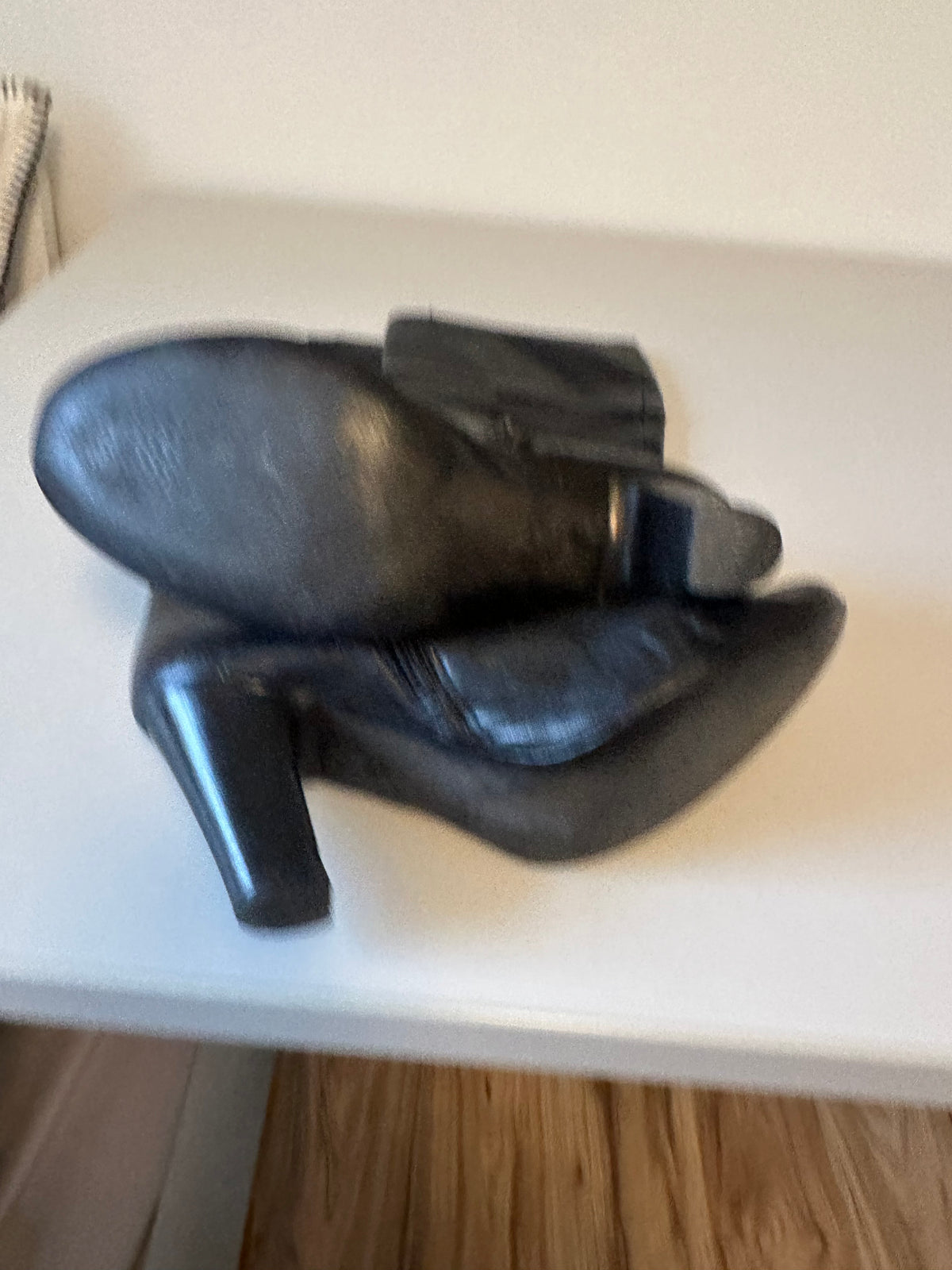 Black Leather Tall Block Heel Pointed Toe Boots