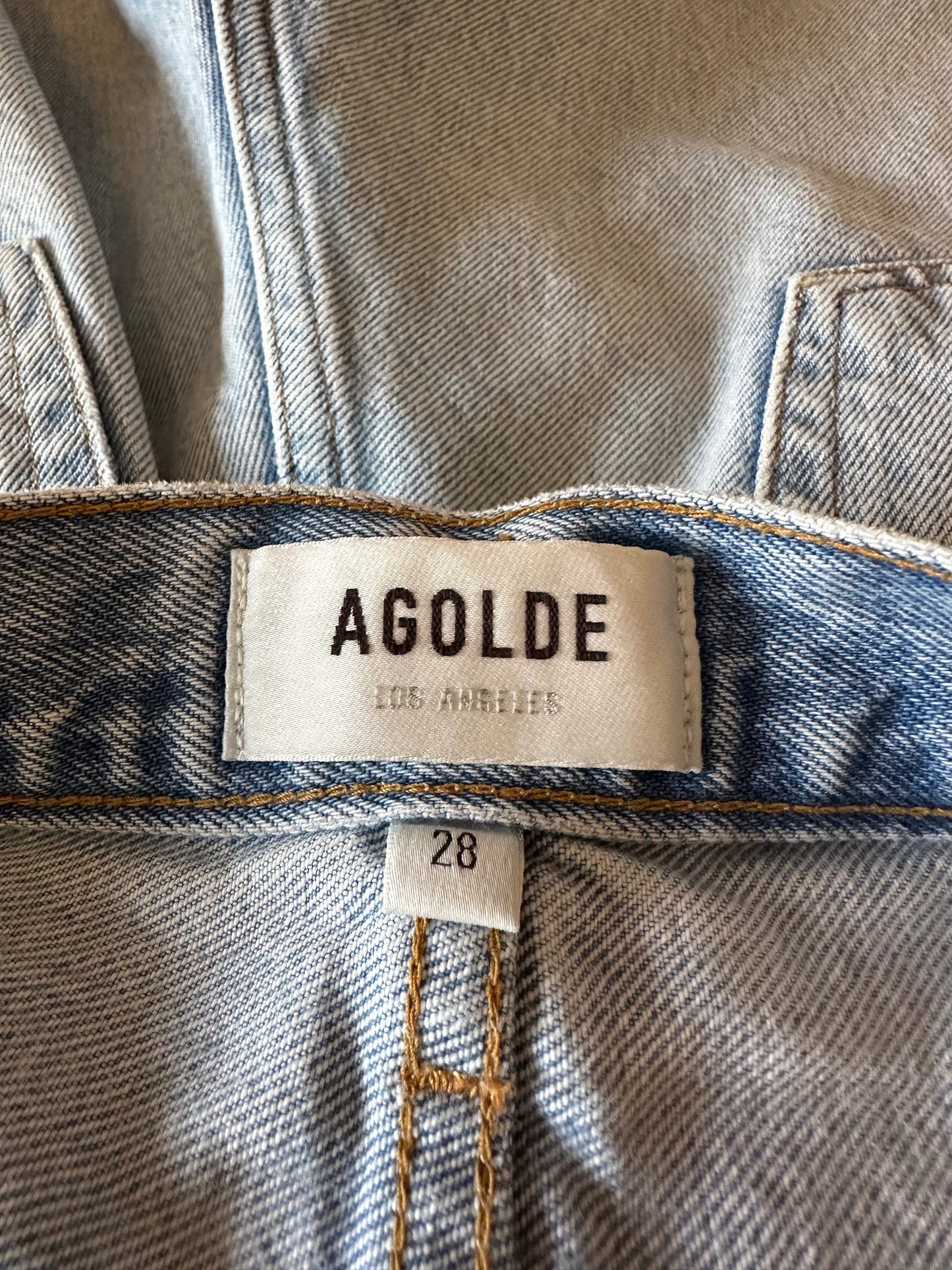 AGOLDE Parker Long High Rise Distressed Denim Shorts in Light Wash | Size 28