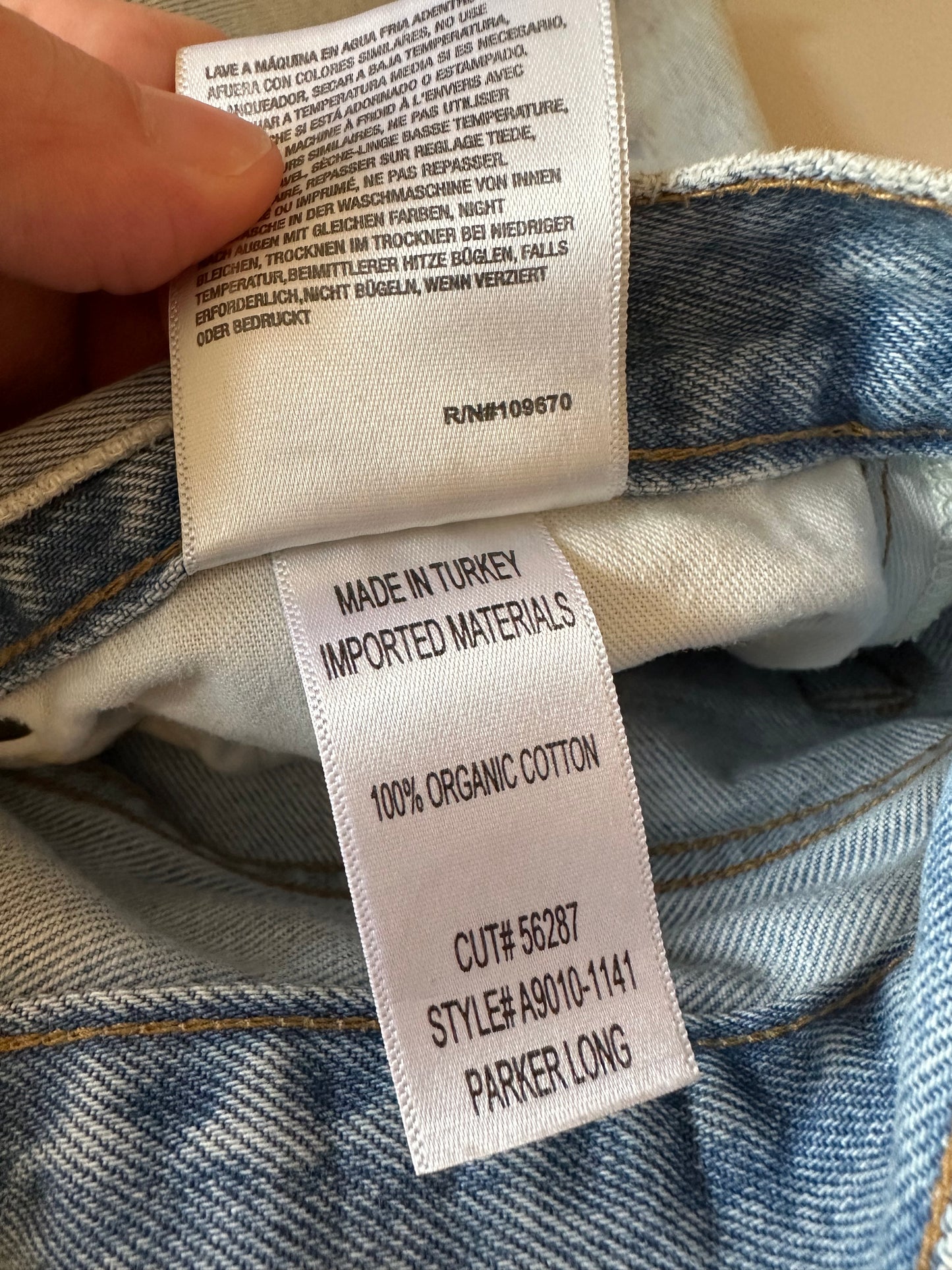 AGOLDE Parker Long High Rise Distressed Denim Shorts in Light Wash | Size 28