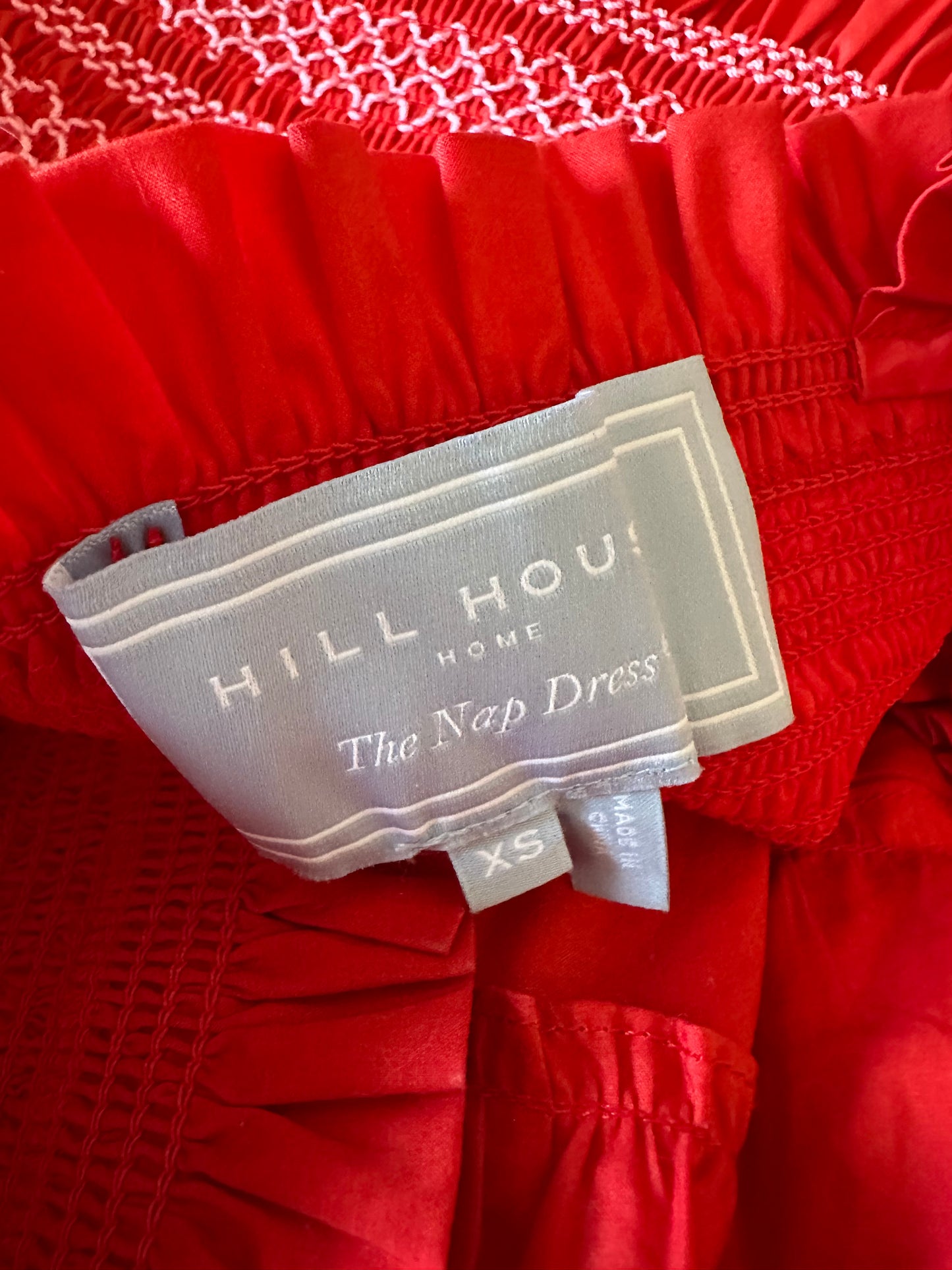 Hill House Home Ellie Cotton Poplin Nap Dress in Red Smocked Ruffle | Size XS