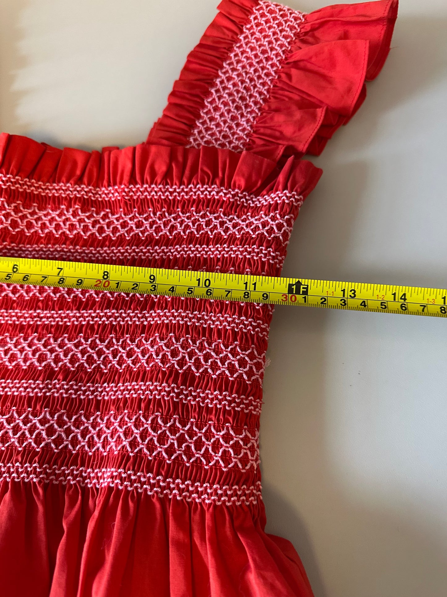 Hill House Home Ellie Cotton Poplin Nap Dress in Red Smocked Ruffle | Size XS