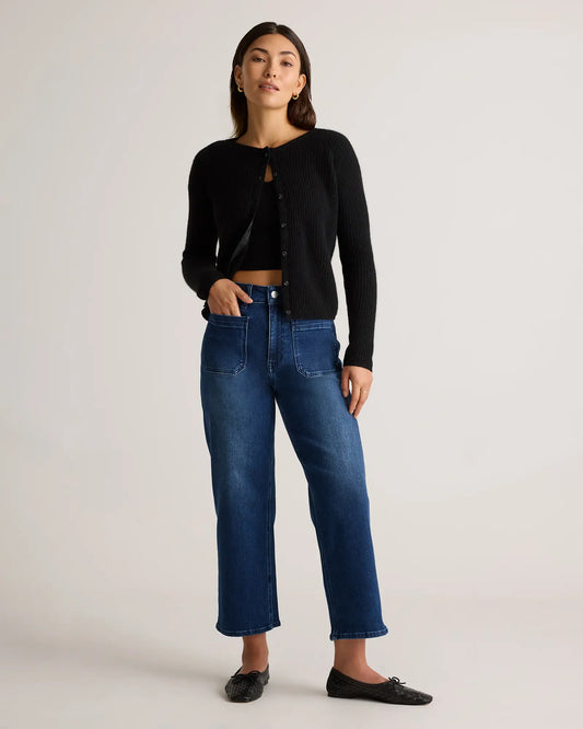 Quince Bella Stretch Patch Pocket Wide Leg Jeans in Midnight Blue | Size 27