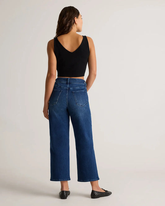 Quince Bella Stretch Patch Pocket Wide Leg Jeans in Midnight Blue | Size 27