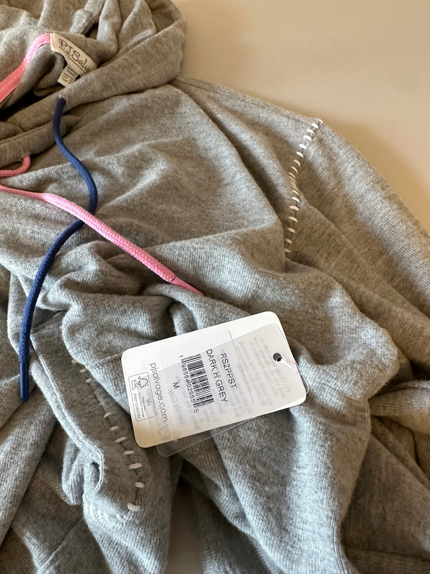 NWT PJ Salvage Heather Grey Blanket Stitch Hoodie | Size Medium
