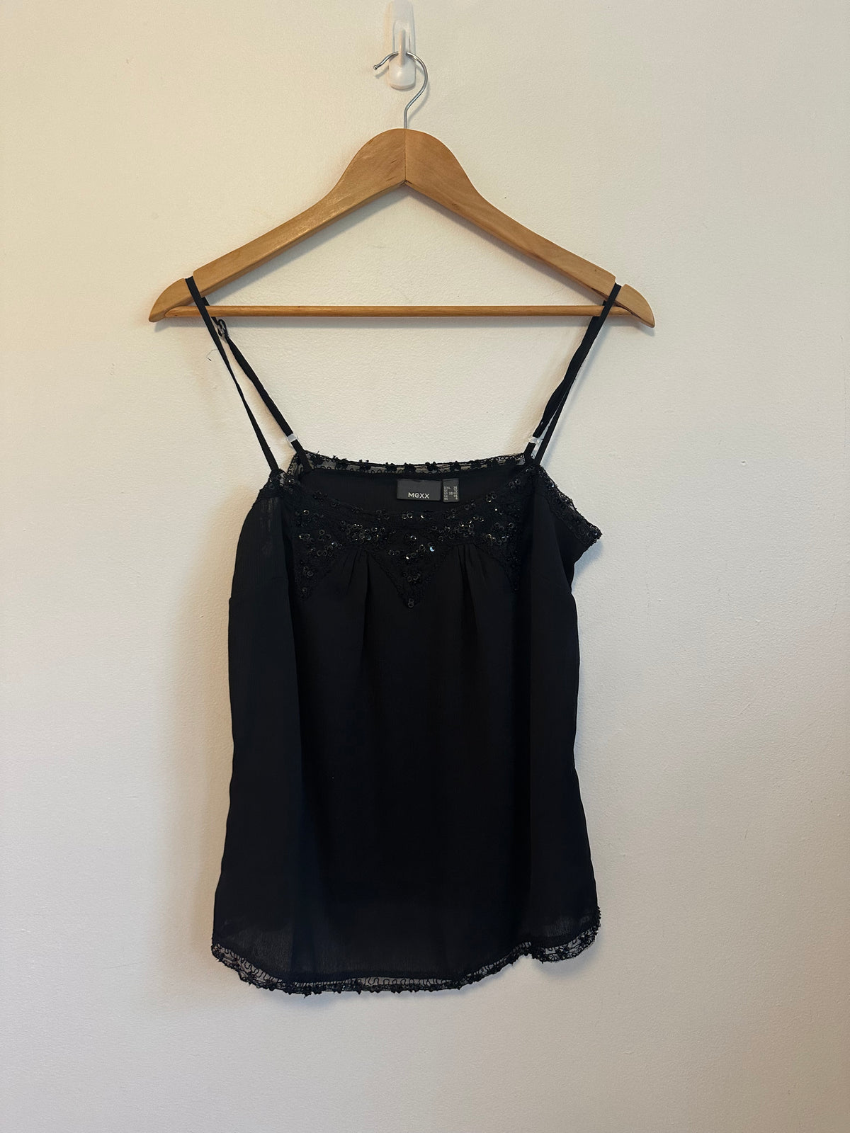 Mexx Black Sequin and Lace Trim Camisole | Size 6
