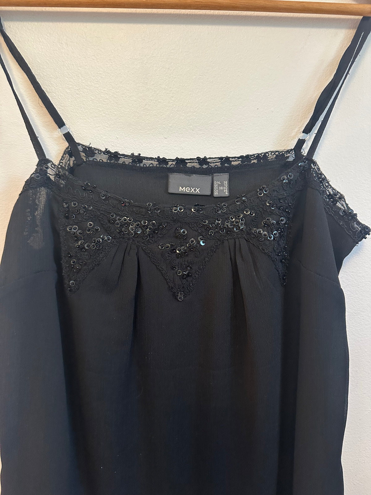 Mexx Black Sequin and Lace Trim Camisole | Size 6
