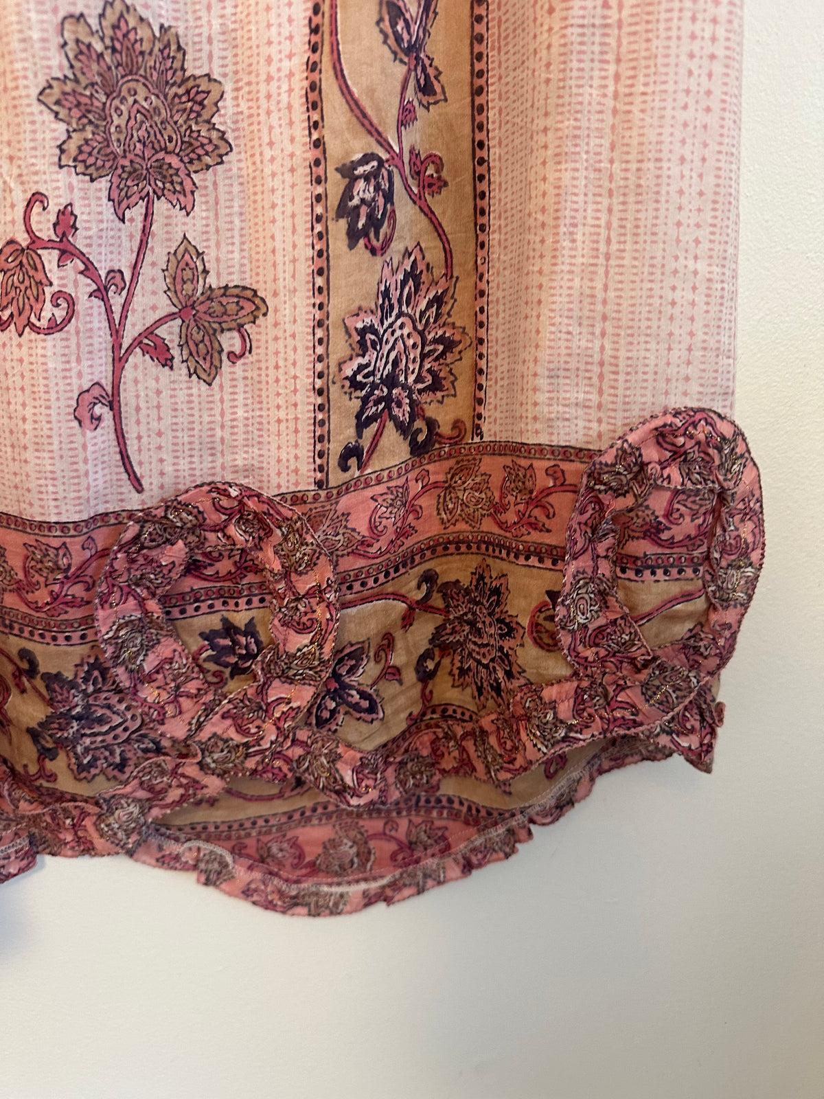 Bell Pink Floral Silk and Cotton Blend Tassel Tie Strap Camisole Top | Size XS