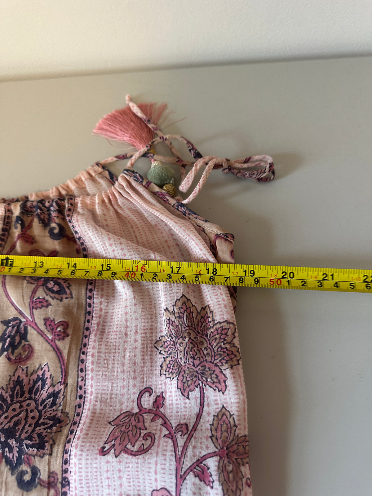 Bell Pink Floral Silk and Cotton Blend Tassel Tie Strap Camisole Top | Size XS