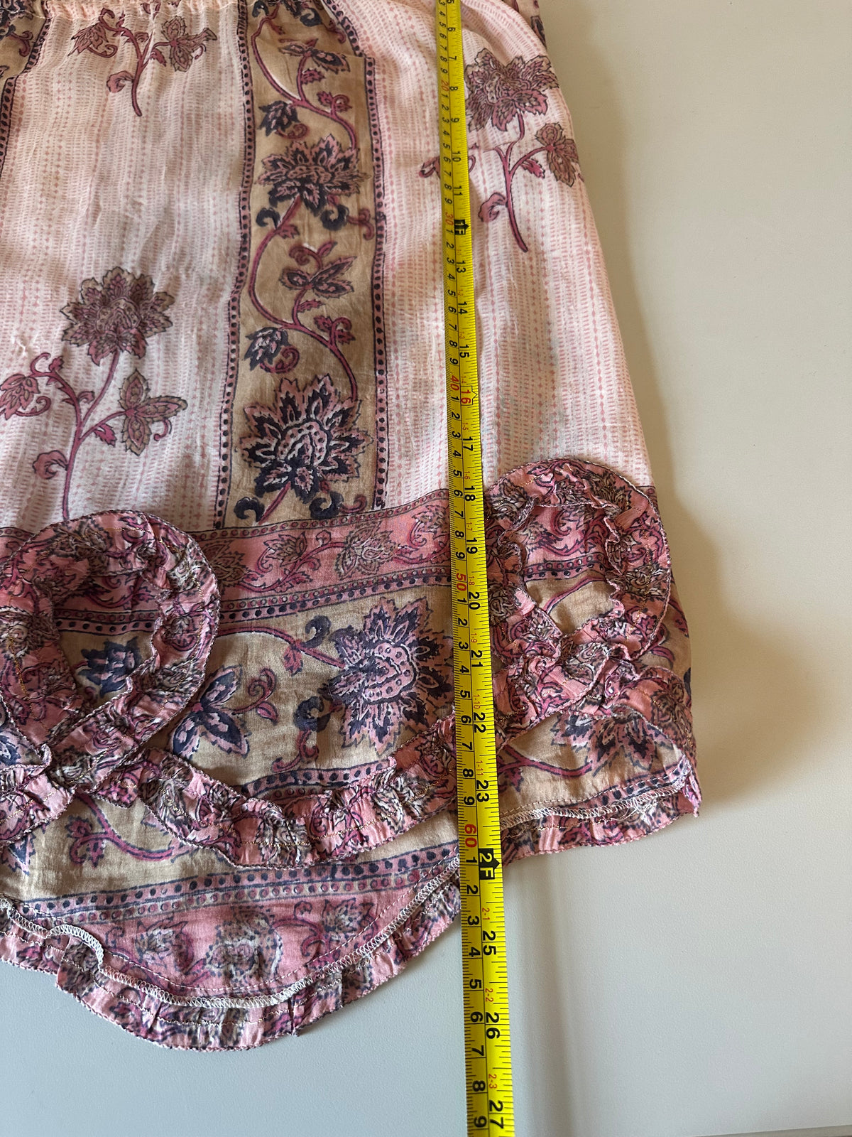 Bell Pink Floral Silk and Cotton Blend Tassel Tie Strap Camisole Top | Size XS