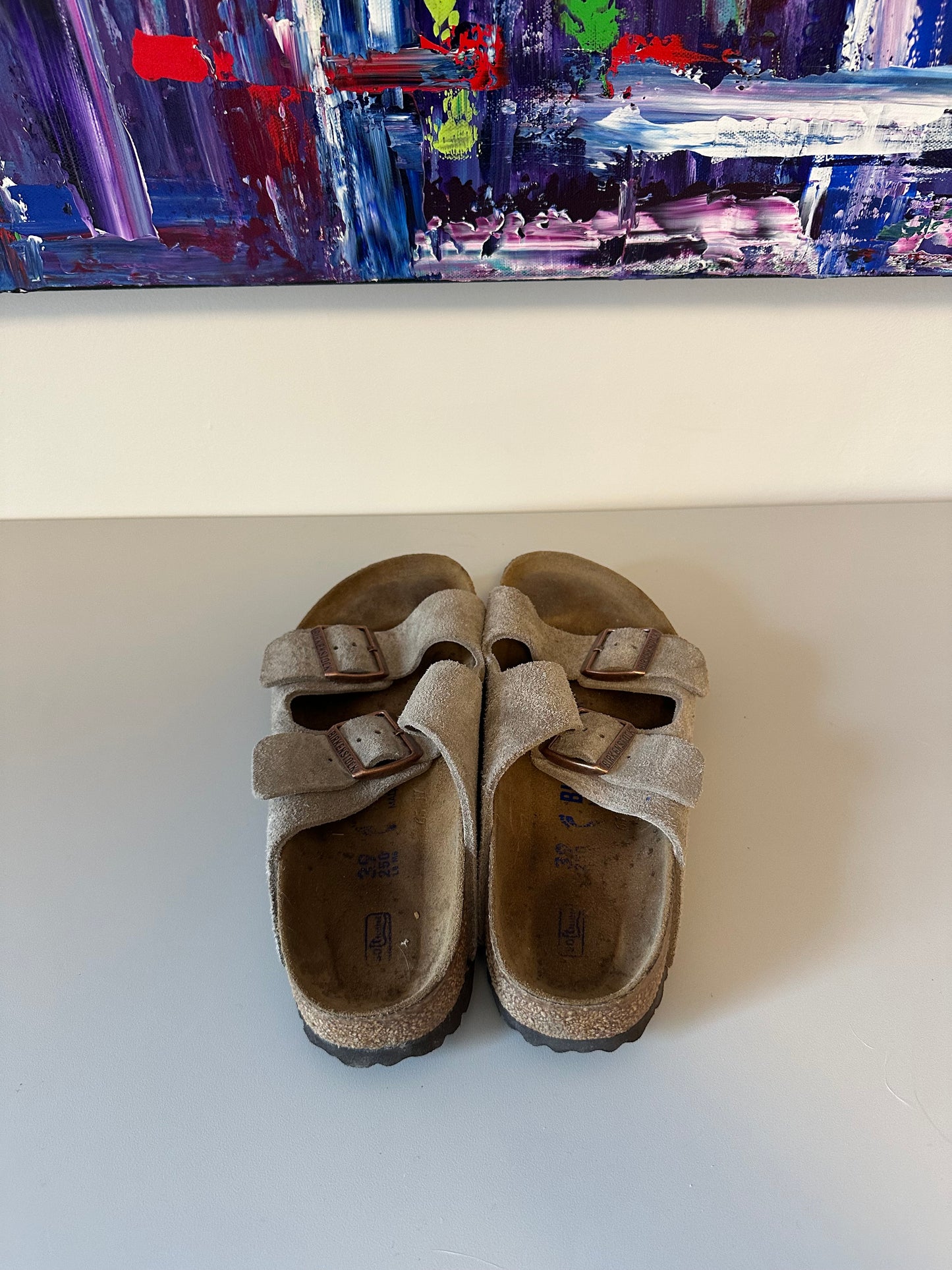 Birkenstock Arizona Soft Footbed Taupe Suede Sandals | Size 39