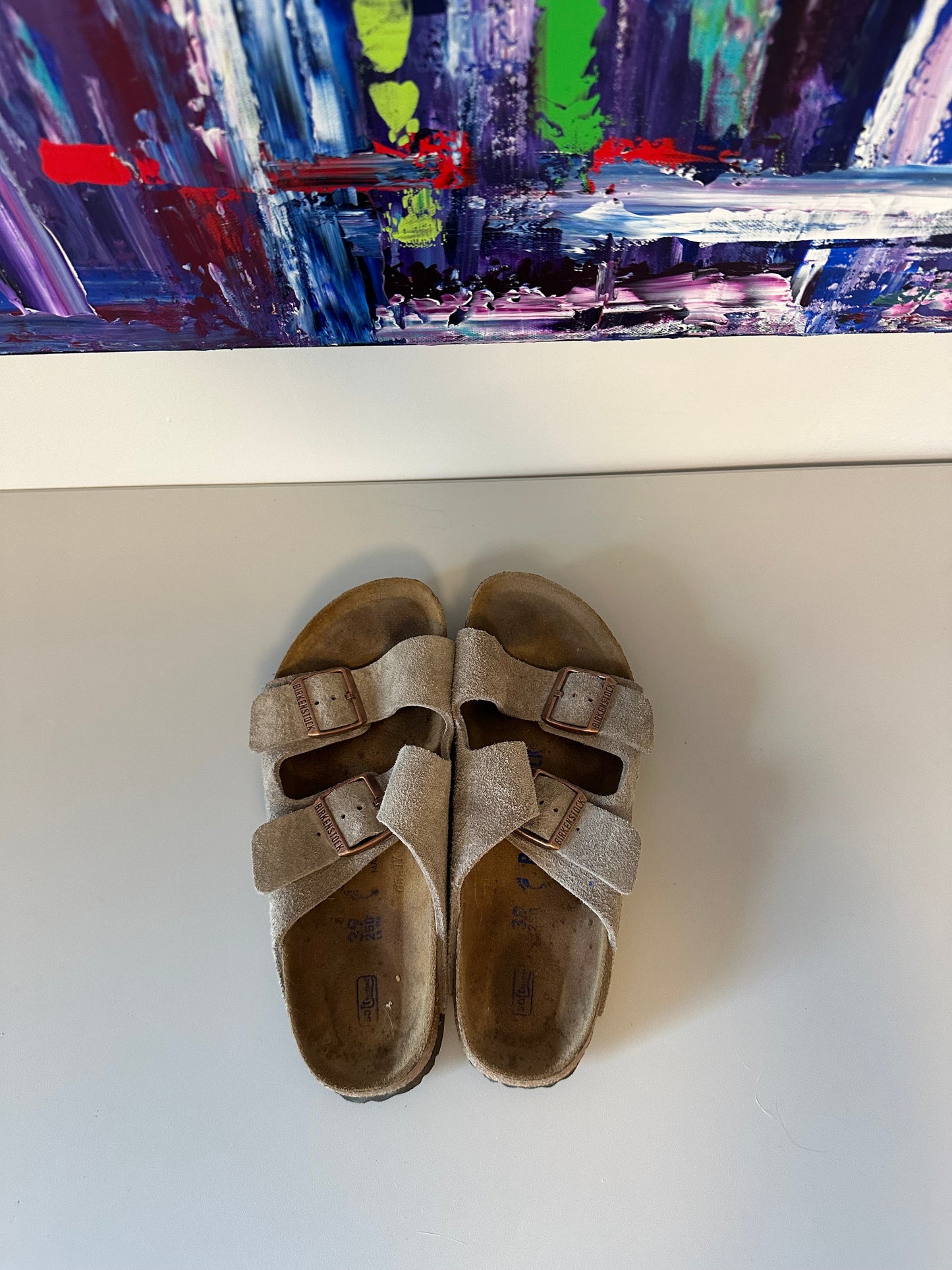 Birkenstock Arizona Soft Footbed Taupe Suede Sandals | Size 39