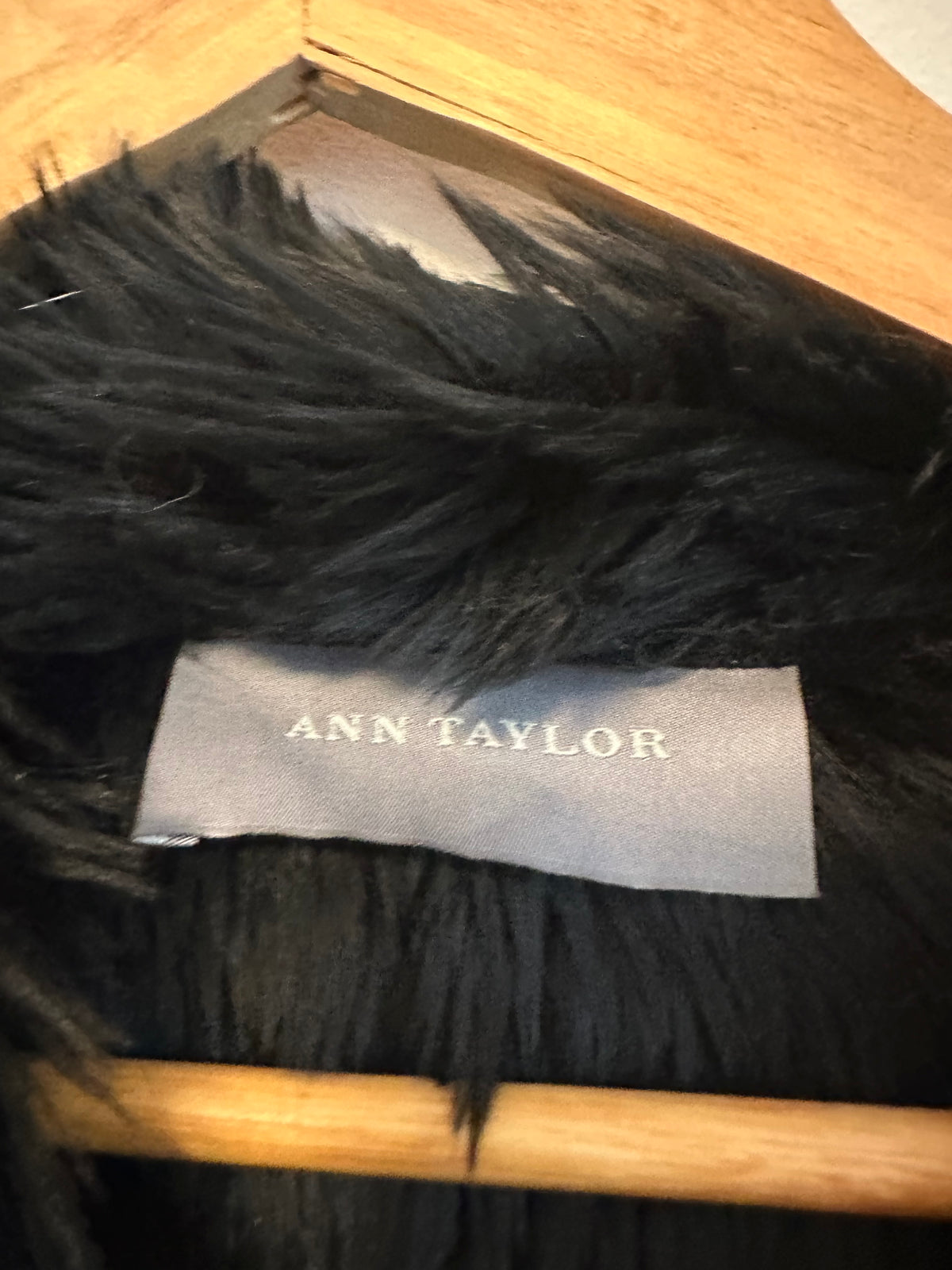 Ann Taylor Black Faux Suede Faux Fur Collar Trim Jacket | Size Small