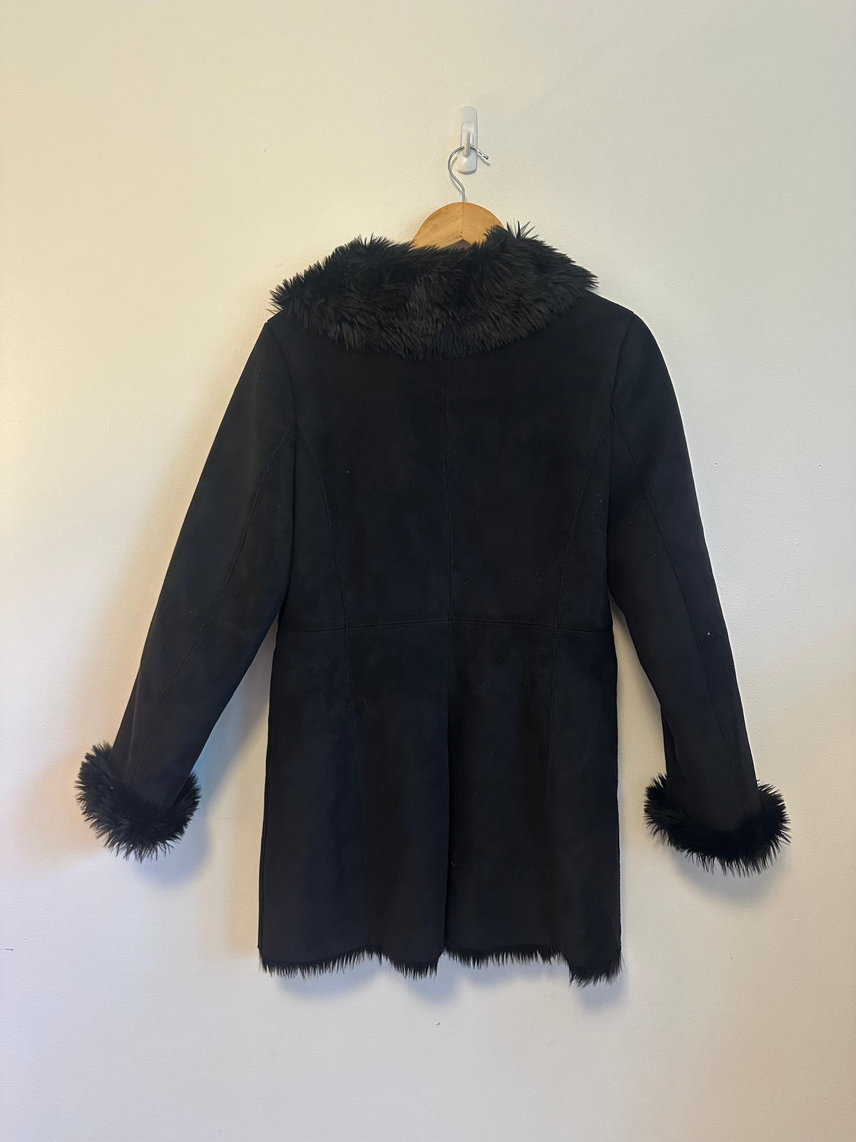 Ann Taylor Black Faux Suede Faux Fur Collar Trim Jacket | Size Small