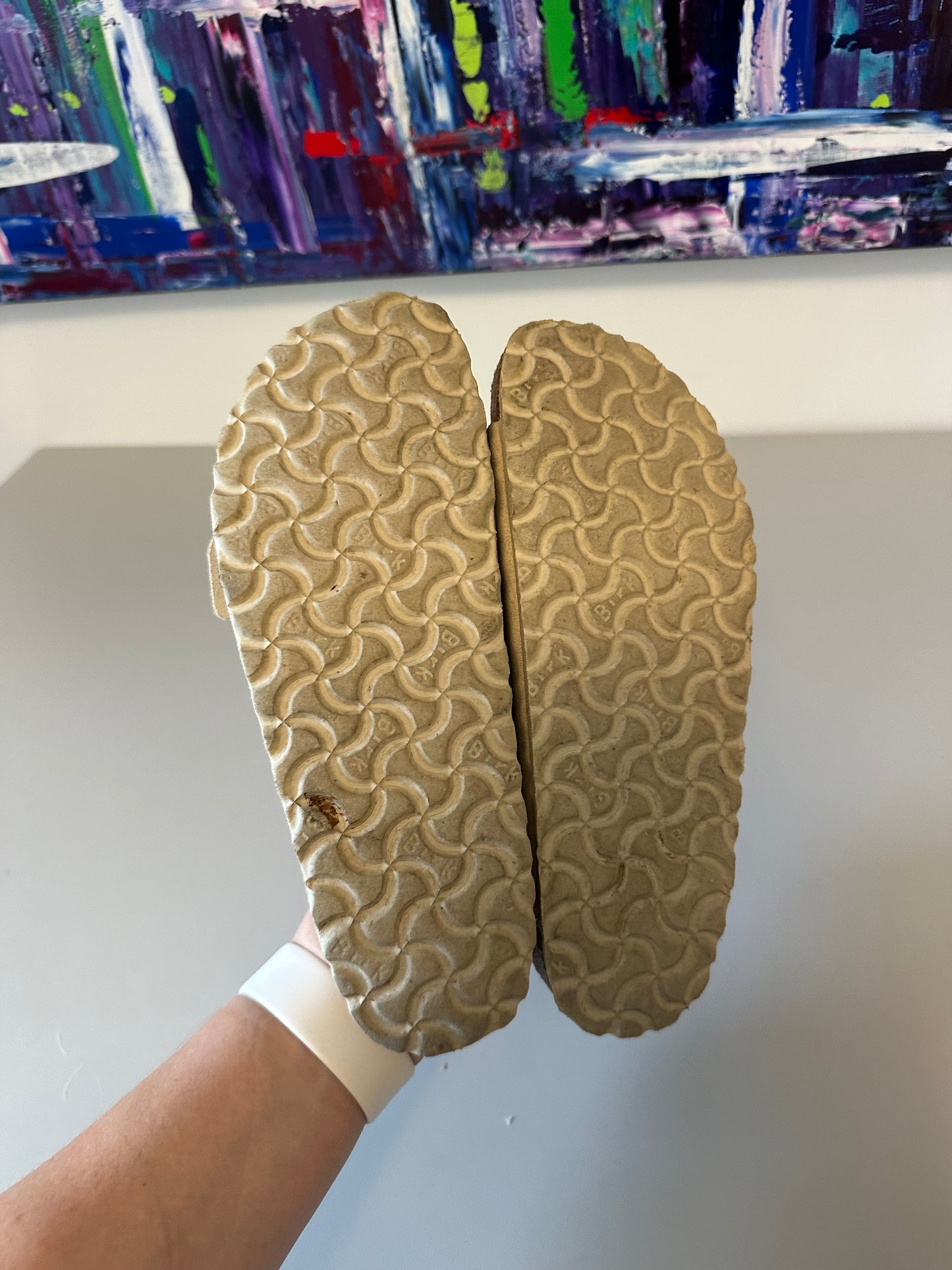 Birkenstock Arizona Soft Footbed Suede Sandals in Beige | Size 38
