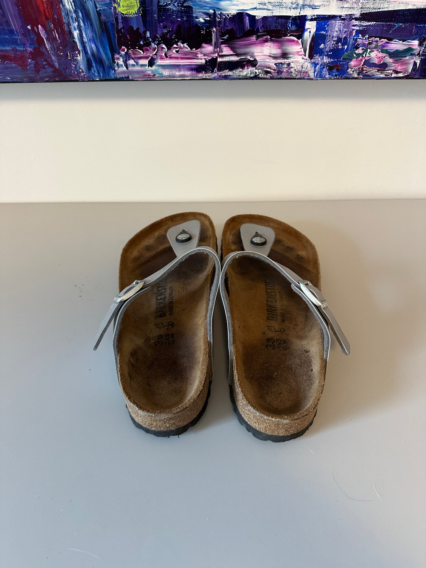 Birkenstock Gizeh Silver Metallic Thong Sandals | Size 38 (US 7-7.5)